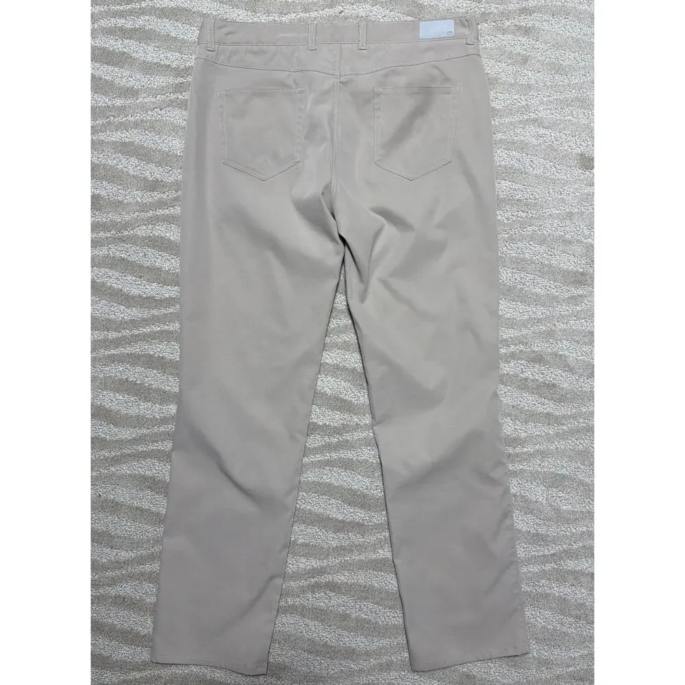 Peter Millar Performance Golf Pants Chino Men's 38X32 Flat Front Beige Khaki